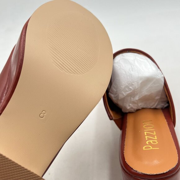 Pazzion Red Thick Platform Round Toe Mule Clogs Slip On Chunky High Heel Slipper - Picture 5 of 7